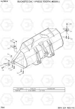 7041 BUCKET(3.2M3, 1-PIECE TOOTH, #0095-) HL760-9, Hyundai