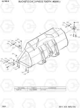 7051 BUCKET(3.2M3, 2-PIECE TOOTH, #0095-) HL760-9, Hyundai