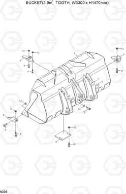 6036 BUCKET(3.9M3, TOOTH, W3300-H1470MM) HL770(#1171-), Hyundai