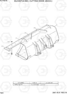 7031 BUCKET(4.0M3, CUTTING EDGE, #0233-) HL770-7A, Hyundai