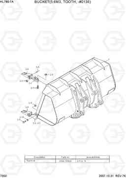 7050 BUCKET(5.6M3, TOOTH, -#0136) HL780-7A, Hyundai