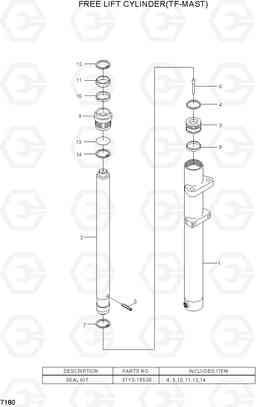 7180 FREE LIFT CYLINDER(TF-MAST) HLF15/18C-5, Hyundai