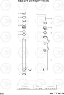 7160 FREE LIFT CYLINDER(VF-MAST) HLF20/25/30-5, Hyundai