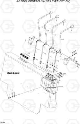 3020 4-SPOOL CONTROL VALVE LEVER(OPTION) HLF20/25/30CII, Hyundai