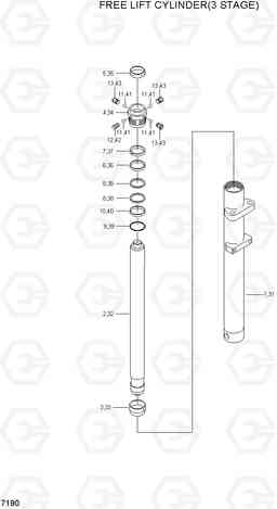 7190 FREE LIFT CYLINDER(3 STAGE) HLF20/25/30CII, Hyundai