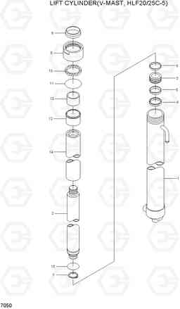 7050 LIFT CYLINDER(V-MAST,HLF20/25C-5) HLF20/25/30C-5, Hyundai
