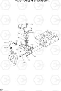 9500 WATER FLANGE AND THERMOSTAT HSL500T, Hyundai