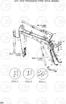 2081 ATT HYD PIPING(PIN TYPE, 2PCS BOOM) R130W, Hyundai