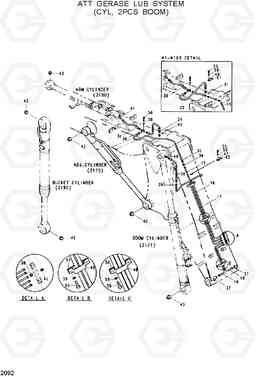 2092 ATT GREASE LUB SYSTEM(CYL, 2PCS BOOM) R130W, Hyundai