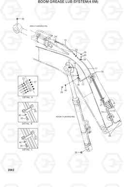 2082 BOOM GREASE LUB SYSTEM(4.6M) R130W-3, Hyundai