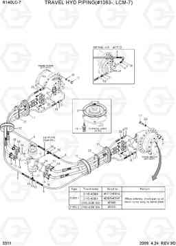 3311 TRAVEL HYD PIPING(#1083-, LCM-7) R140LC-7, Hyundai