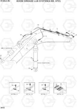 3410 BOOM GREASE LUB SYSTEM(4.6M, STD) R140LC-9V(INDIA), Hyundai