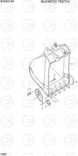 7400 BUCKET(5 TEETH) R140LC-9V(INDIA), Hyundai