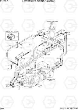 3411 LOWER HYD PIPING 1(#0560-) R140W-7, Hyundai