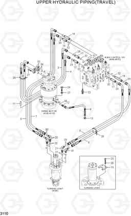 3110 UPPER HYD PIPING(TRAVEL) R140W-7A, Hyundai