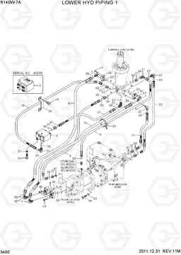 3400 LOWER HYD PIPING 1 R140W-7A, Hyundai