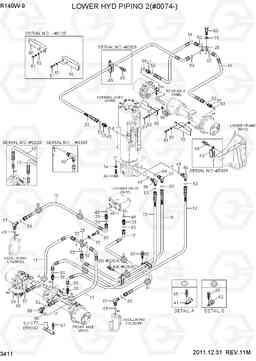 3411 LOWER HYD PIPING 2(#0074-) R140W-9, Hyundai