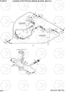 3421 LOWER HYD PIPING(REAR DOZER, #0310-) R140W-9, Hyundai