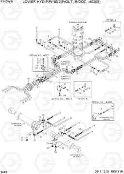 3445 LOWER HYD PIPING 2(F/OUT, R/DOZ, -#0309) R140W-9, Hyundai