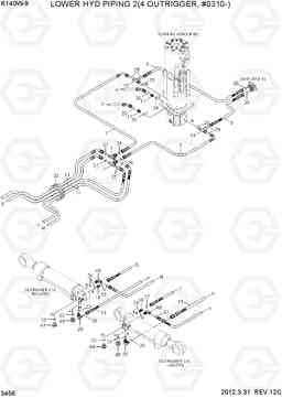 3456 LOWER HYD PIPING 2(4 OUTRIGGER, #0310-) R140W-9, Hyundai