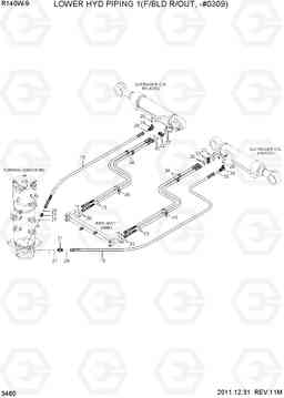 3460 LOWER HYD PIPING 1(F/BLD R/OUT, -#0309) R140W-9, Hyundai