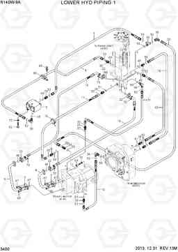 3400 LOWER HYD PIPING 1 R140W-9A, Hyundai