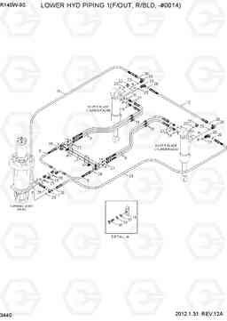 3440 LOWER HYD PIPING 1(F/OUT, R/BLD, -#0014) R140W-9S, Hyundai