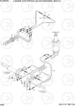 3456 LOWER HYD PIPING 2(4 OUTRIGGER, #0015-) R140W-9S, Hyundai