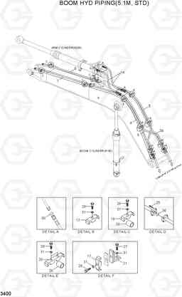 3400 BOOM HYD PIPING(5.1M, STD) R160LC-7A, Hyundai