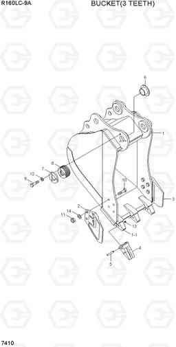 7410 BUCKET(3 TEETH) R160LC-9A, Hyundai