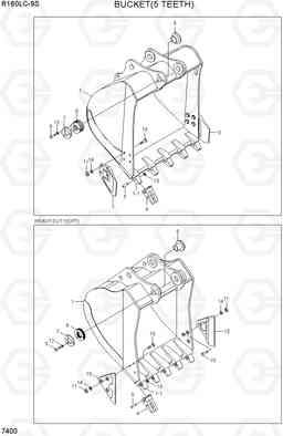 7400 BUCKET(5 TEETH) R160LC-9S, Hyundai