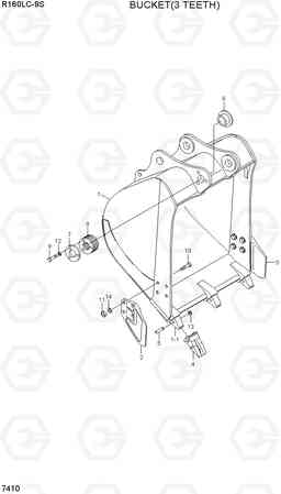 7410 BUCKET(3 TEETH) R160LC-9S, Hyundai