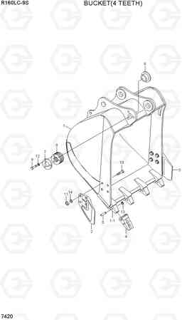 7420 BUCKET(4 TEETH) R160LC-9S, Hyundai