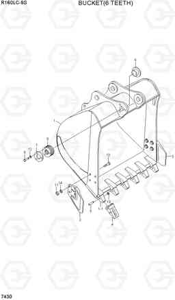 7430 BUCKET(6 TEETH) R160LC-9S, Hyundai