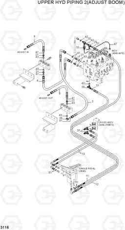 3116 UPPER HYD PIPING 2(ADJUST BOOM) R170W-7A, Hyundai