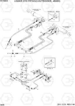 3430 LOWER HYD PIPING(2-OUTRIGGER, -#0089) R170W-9, Hyundai