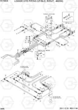 3465 LOWER HYD PIPING 2(F/BLD, R/OUT, -#0089) R170W-9, Hyundai