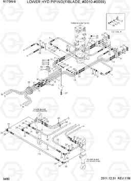 3480 LOWER HYD PIPING(F/BLADE, #0010-#0089) R170W-9, Hyundai