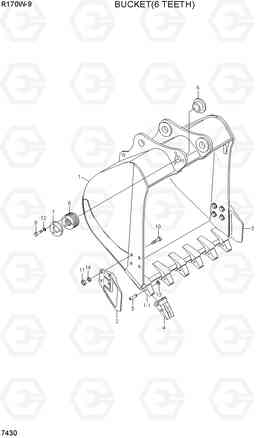 7430 BUCKET(6 TEETH) R170W-9, Hyundai