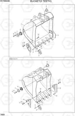 7400 BUCKET(5 TEETH) R170W-9S, Hyundai