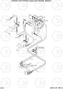 3116 UPPER HYD PIPING 2(ADJUST BOOM, #0008-) R180LC-7, Hyundai
