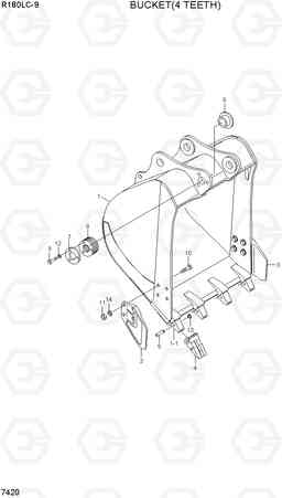 7420 BUCKET(4 TEETH) R180LC-9, Hyundai