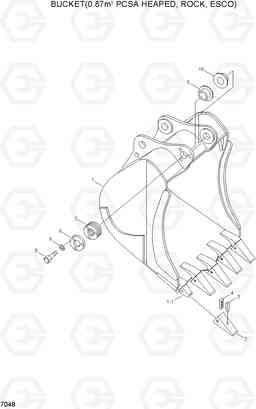 7048 BUCKET(0.87㎥ PCSA HEAPED, ROCK, ESCO) R200W/R200W-2, Hyundai