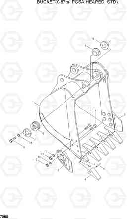 7080 BUCKET(0.87M3 PCSA HEAPED, STD) R200W-3, Hyundai
