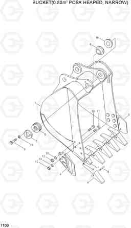 7100 BUCKET(0.80M3 PCSA HEAPED, NARROW) R200W-3, Hyundai