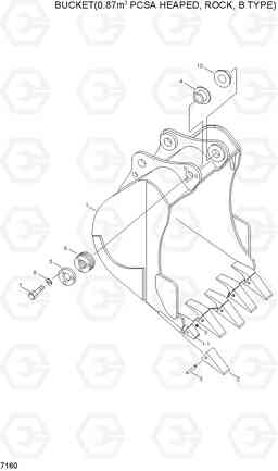 7160 BUCKET(0.87M3 PCSA HEAPED, ROCK, B TYPE) R200W-3, Hyundai
