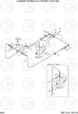 3400 LOWER HYD PIPING 1(-#1148) R200W-7, Hyundai