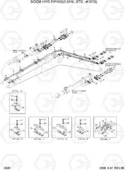 3500 BOOM HYD PIPING(5.65M, STD, -#1070) R200W-7, Hyundai