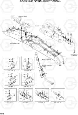 3505 BOOM HYD PIPING(ADJUST BOOM) R200W-7A, Hyundai