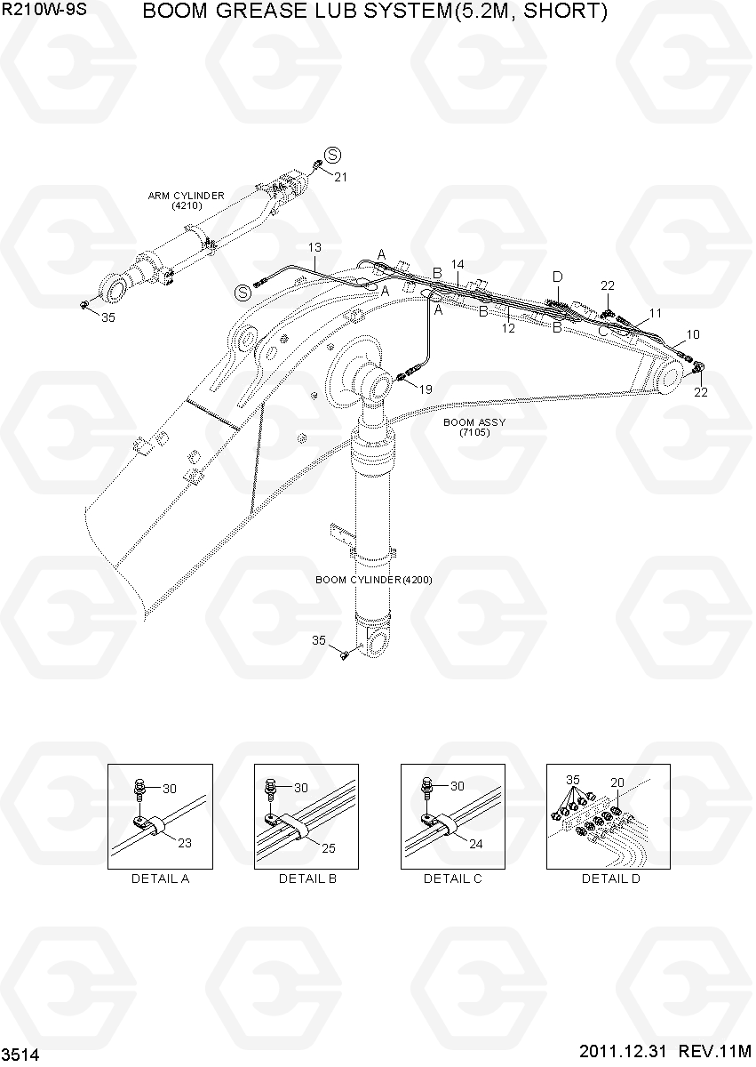 3514 BOOM GREASE LUB SYSTEM(5.2M, SHORT) R210W-9S, Hyundai
